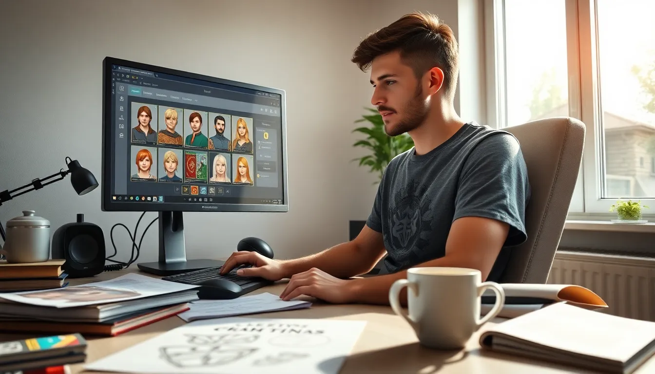 A developer customizing characters using the Ck2Generator software on a computer.