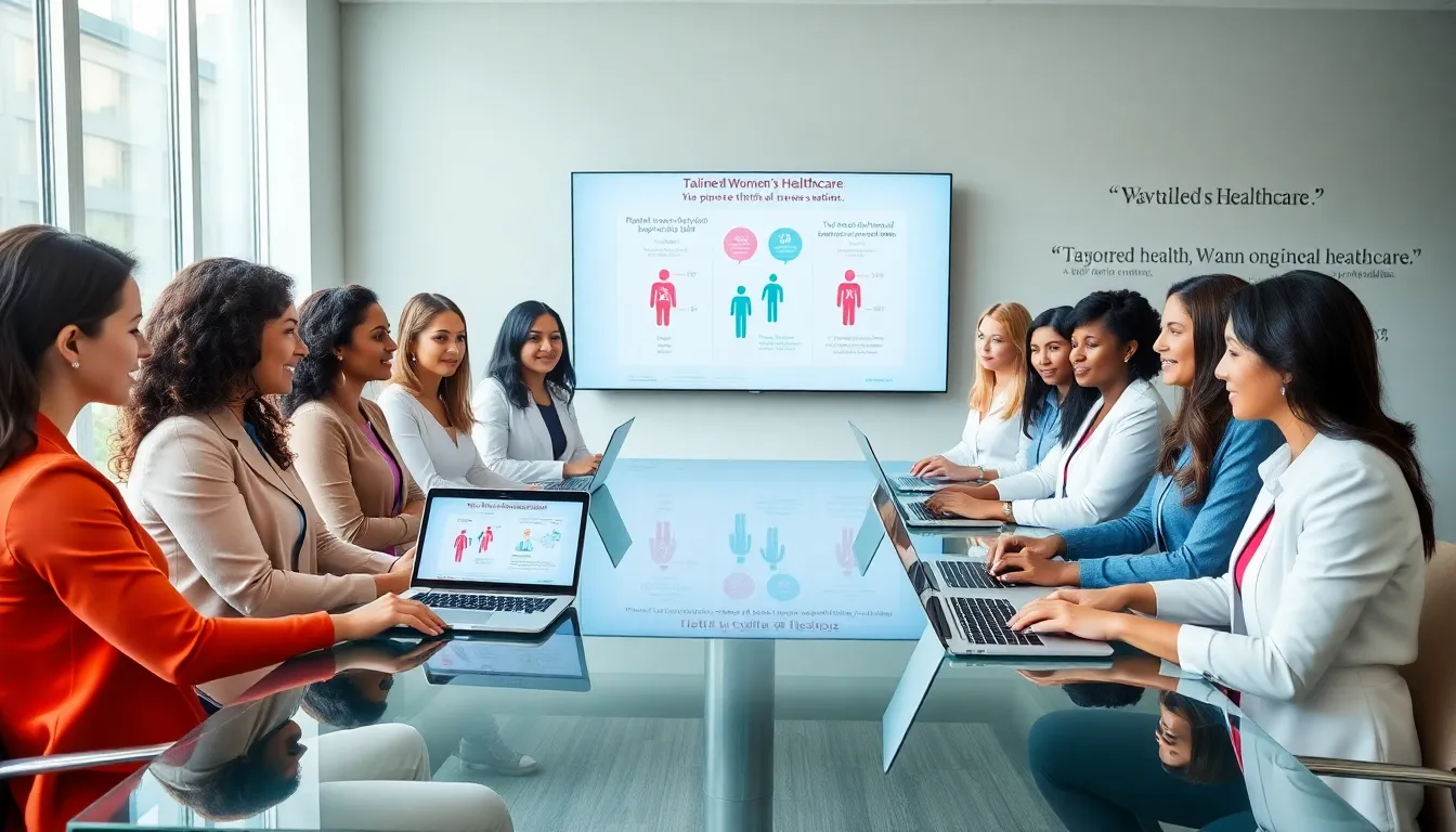 diverse women discussing women's health care in a modern office