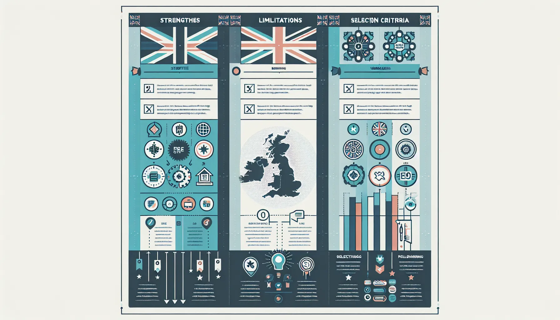 Three-column infographic of free SEO software strengths, limits, and UK-focused selection.