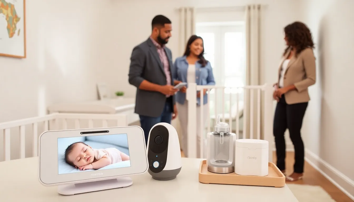 modern nursery with various popular baby gadgets.