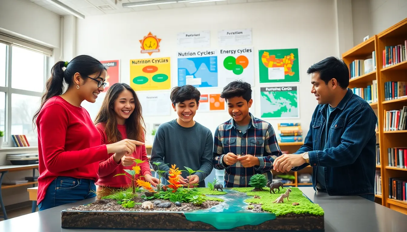 students collaborating on a science project in a vibrant classroom.