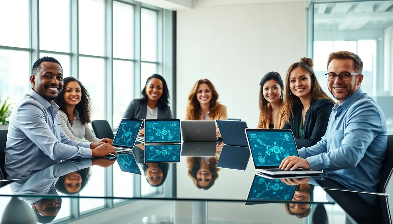 diverse team collaborating in a modern office environment.