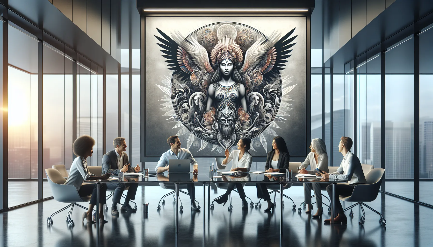 professionals discussing wizbaizhes in a modern office setting.