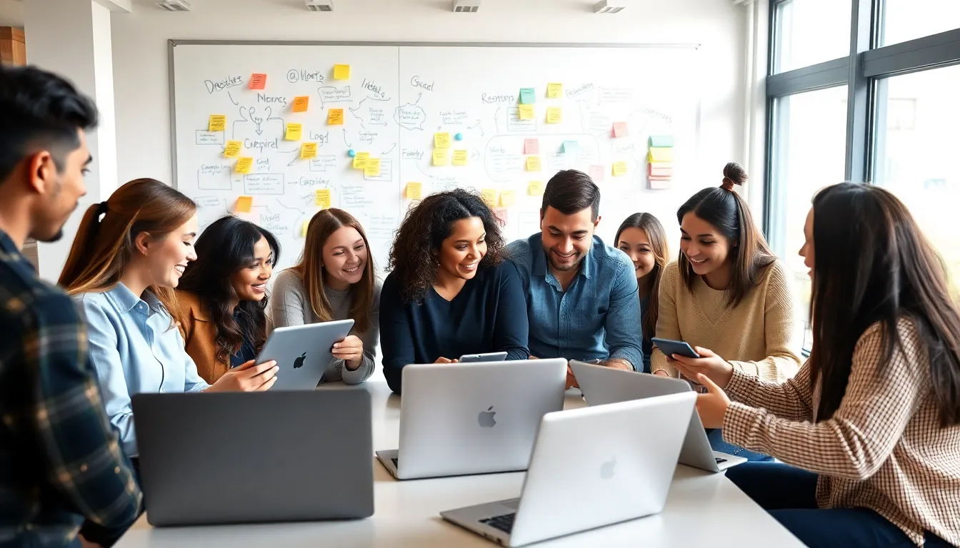 diverse professionals collaborating in a modern workspace.