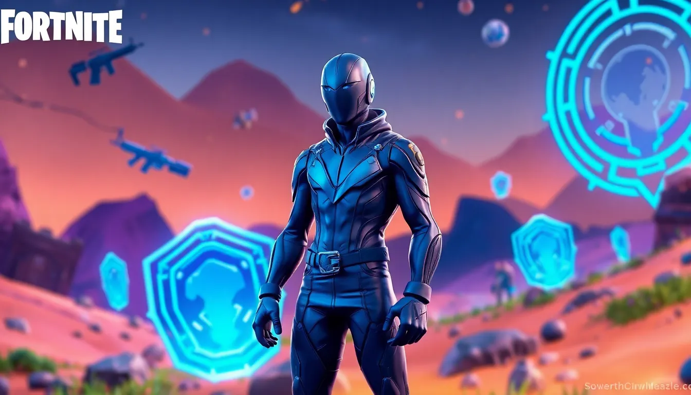 Cobalt Skin character from Fortnite in a vibrant gaming environment.