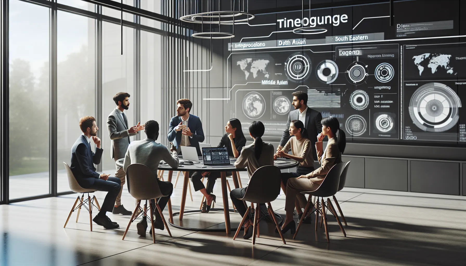 diverse team discussing modern interpretations of tineoguffe in an office.