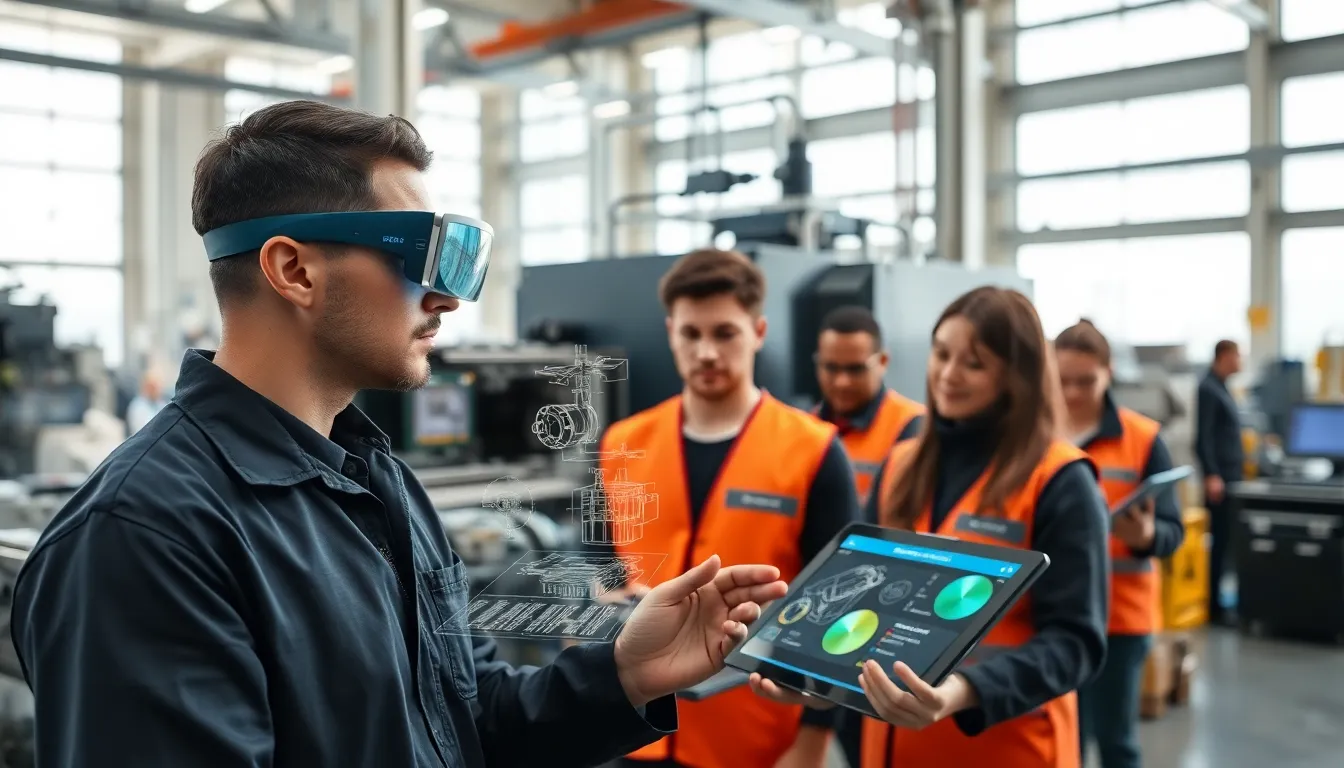 technician using augmented reality glasses in a modern manufacturing setting