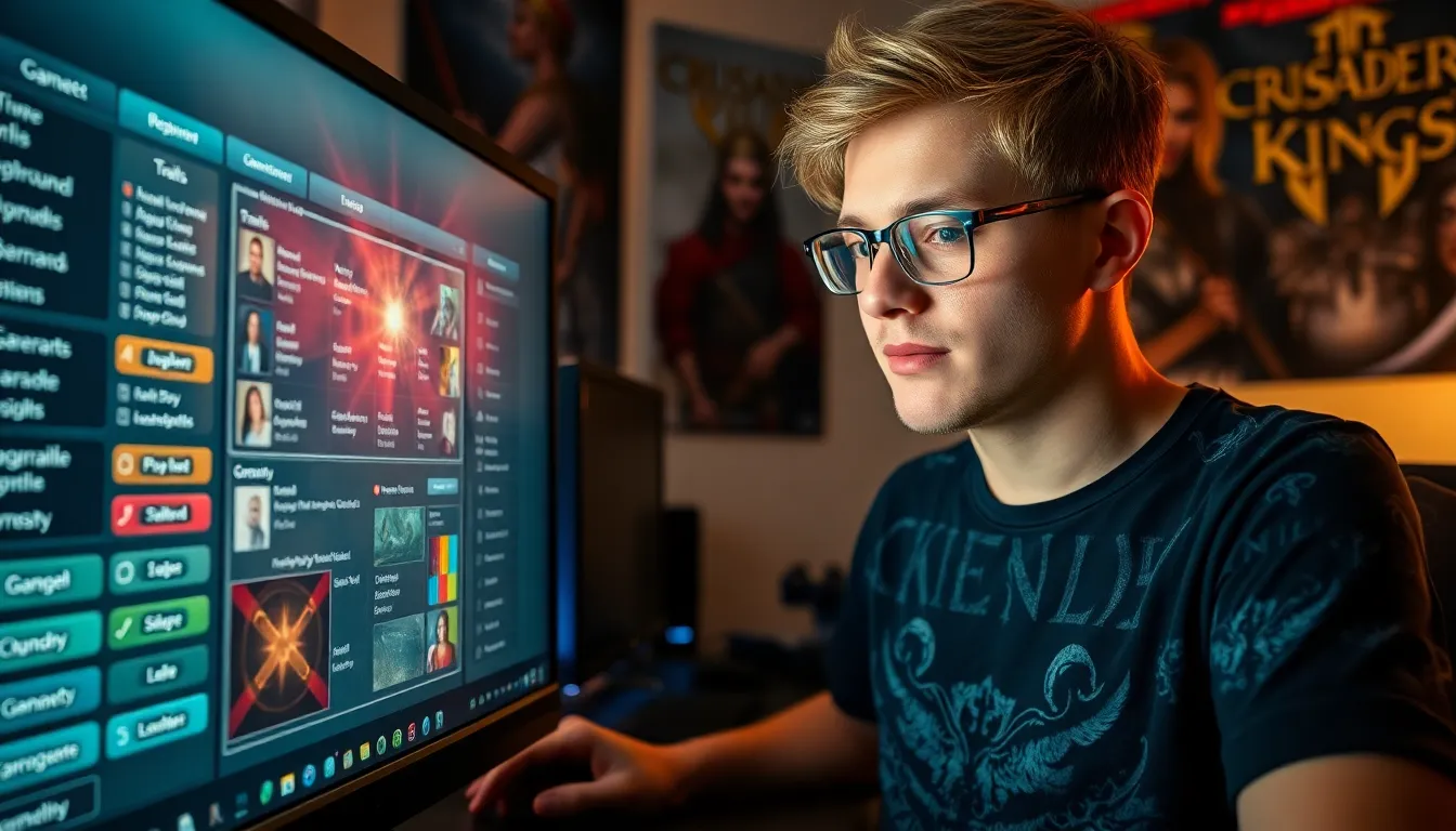 a gamer using Ck2Generator on a computer in a cozy gaming room.