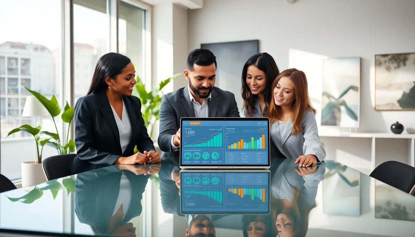 diverse team discussing sustainable energy solutions in a modern office.