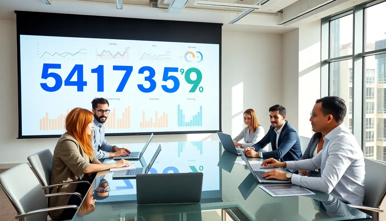 diverse team analyzing data in a modern office setting.