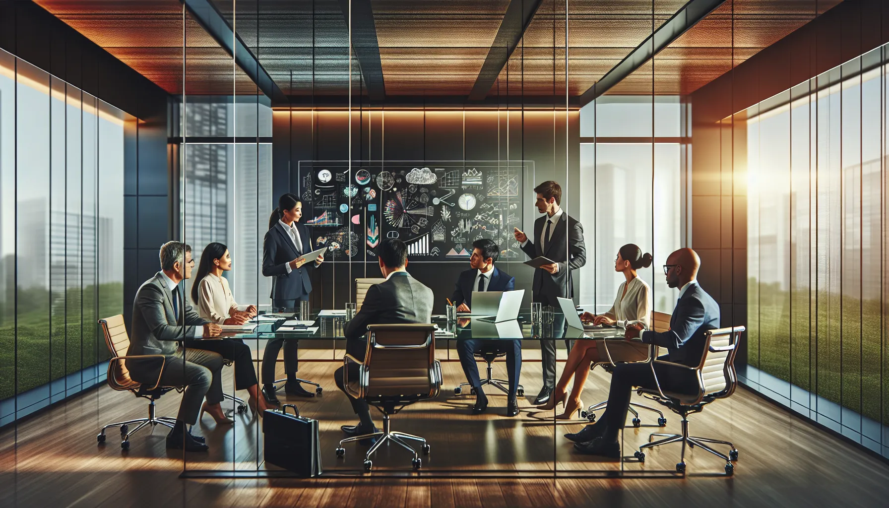diverse team collaborating in a modern conference room.