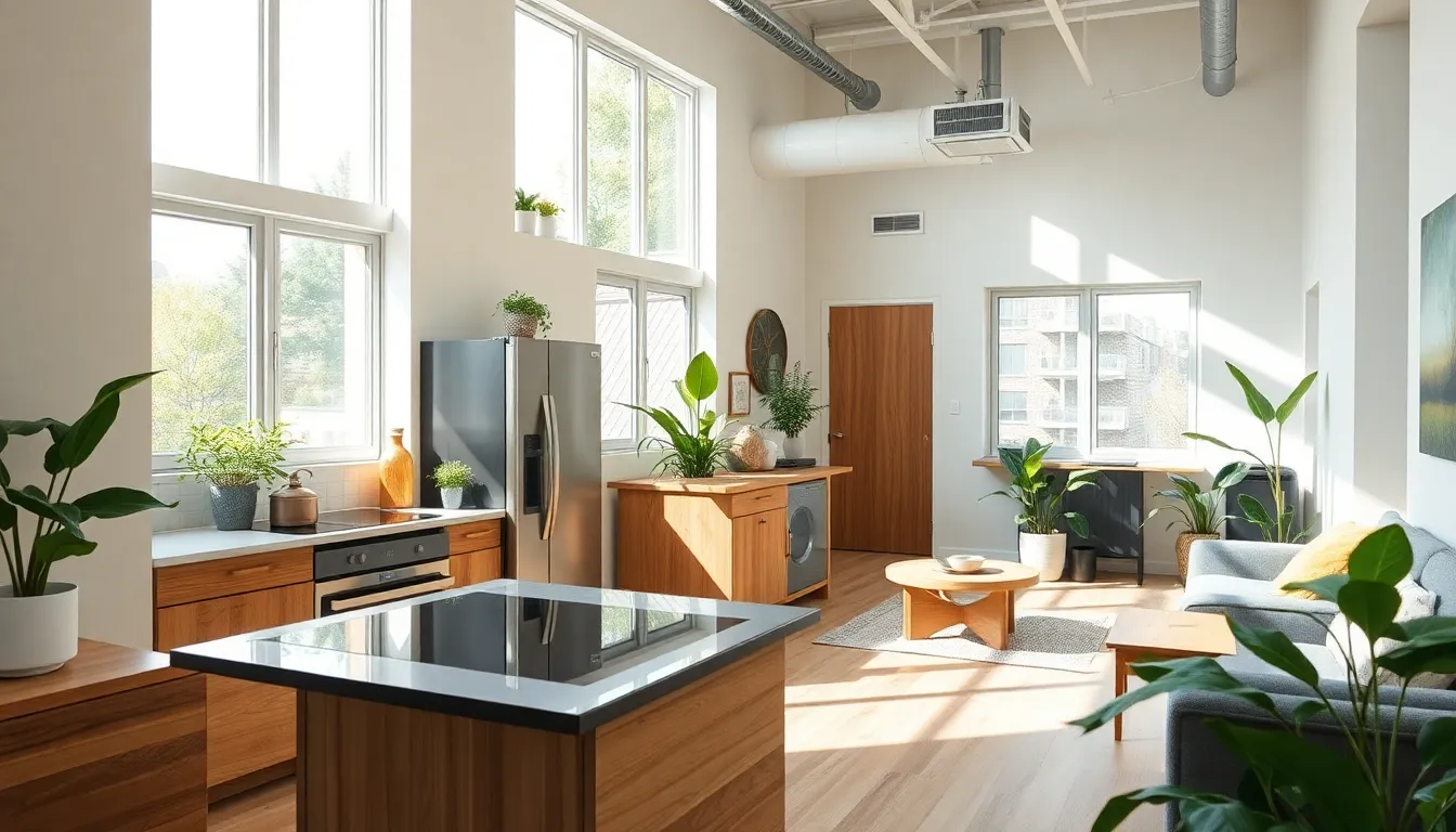 modern apartment showcasing sustainable living features.