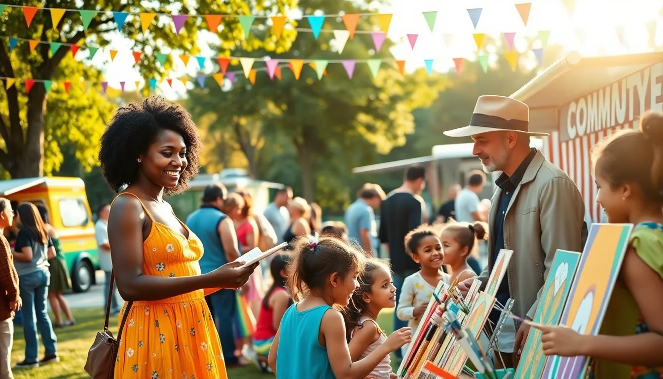 people enjoying a vibrant community festival in a park.