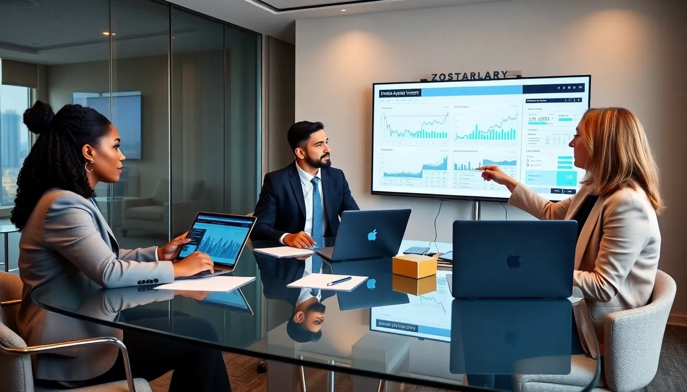diverse financial advisors collaborating in a modern office.