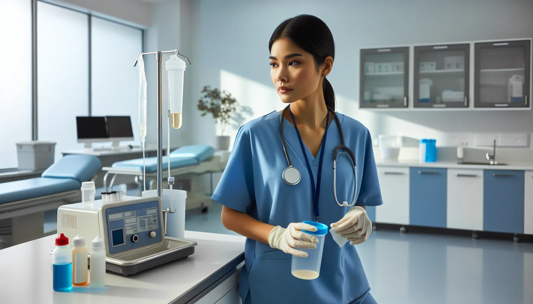 What Does FM-590PP Non-DOT Urine Test For? healthcare worker collecting a urine sample in a clinical setting.