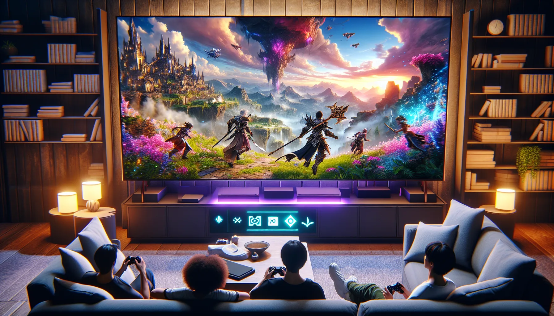 diverse players engaged in World of Warcraft gameplay on a PS5.