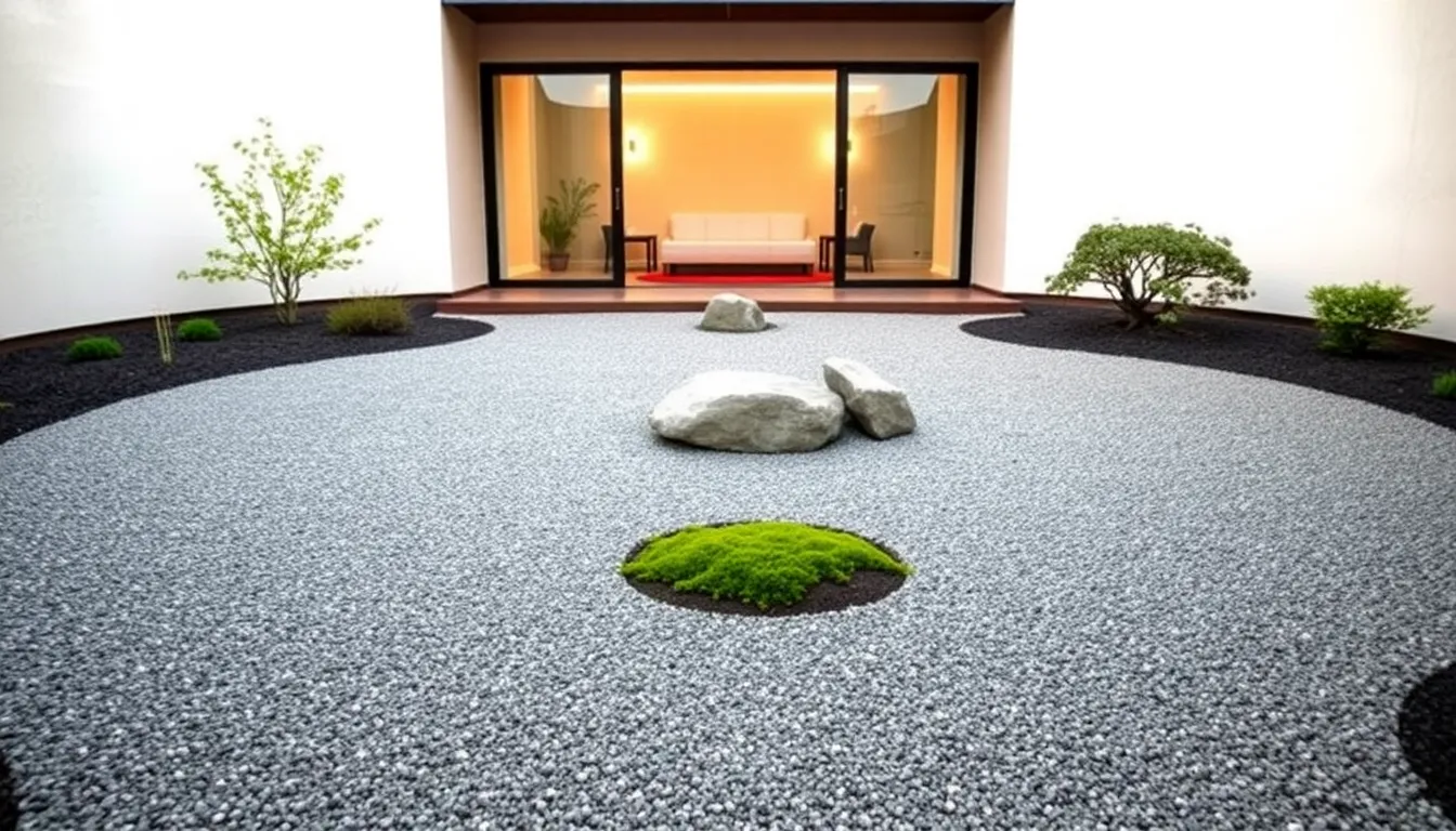 serene Zen garden wellness space promoting mindfulness.
