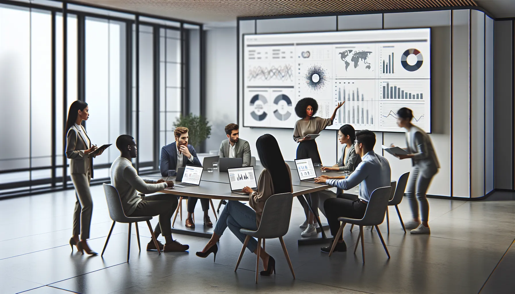 diverse team of bloggers collaborating in a modern office setting.