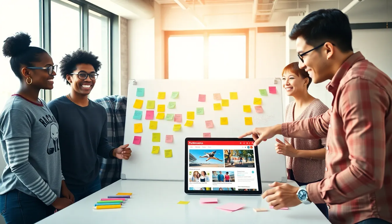 a diverse group collaborating in a modern office space for Redwebzine.org