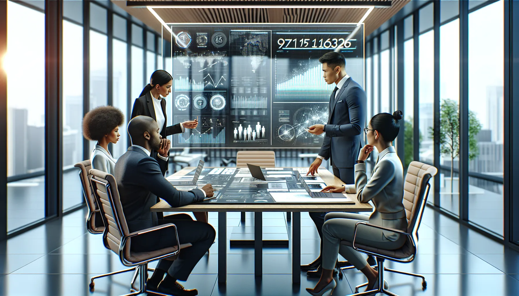 professionals analyzing data in a modern office.