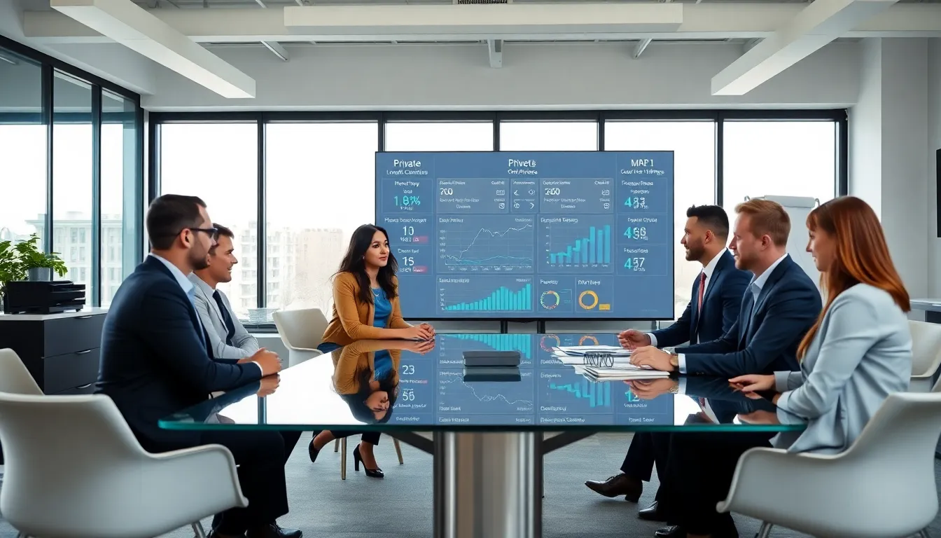 professionals discussing network settings in a modern office.