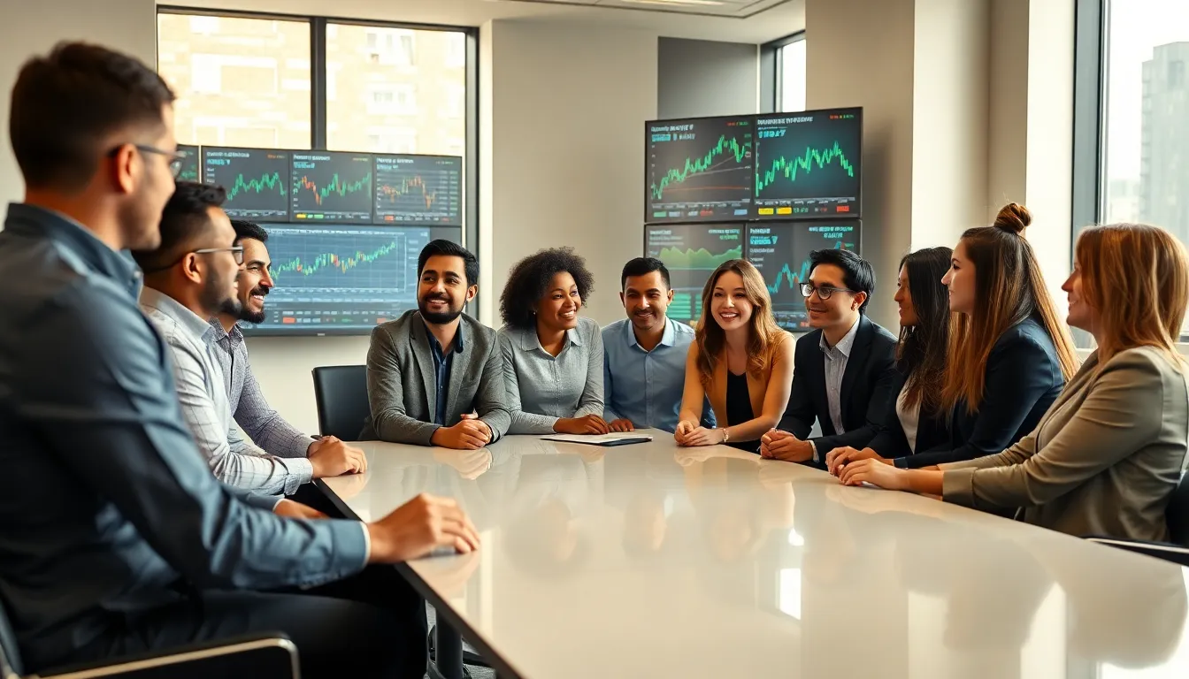 diverse team discussing cryptocurrency in a modern office.