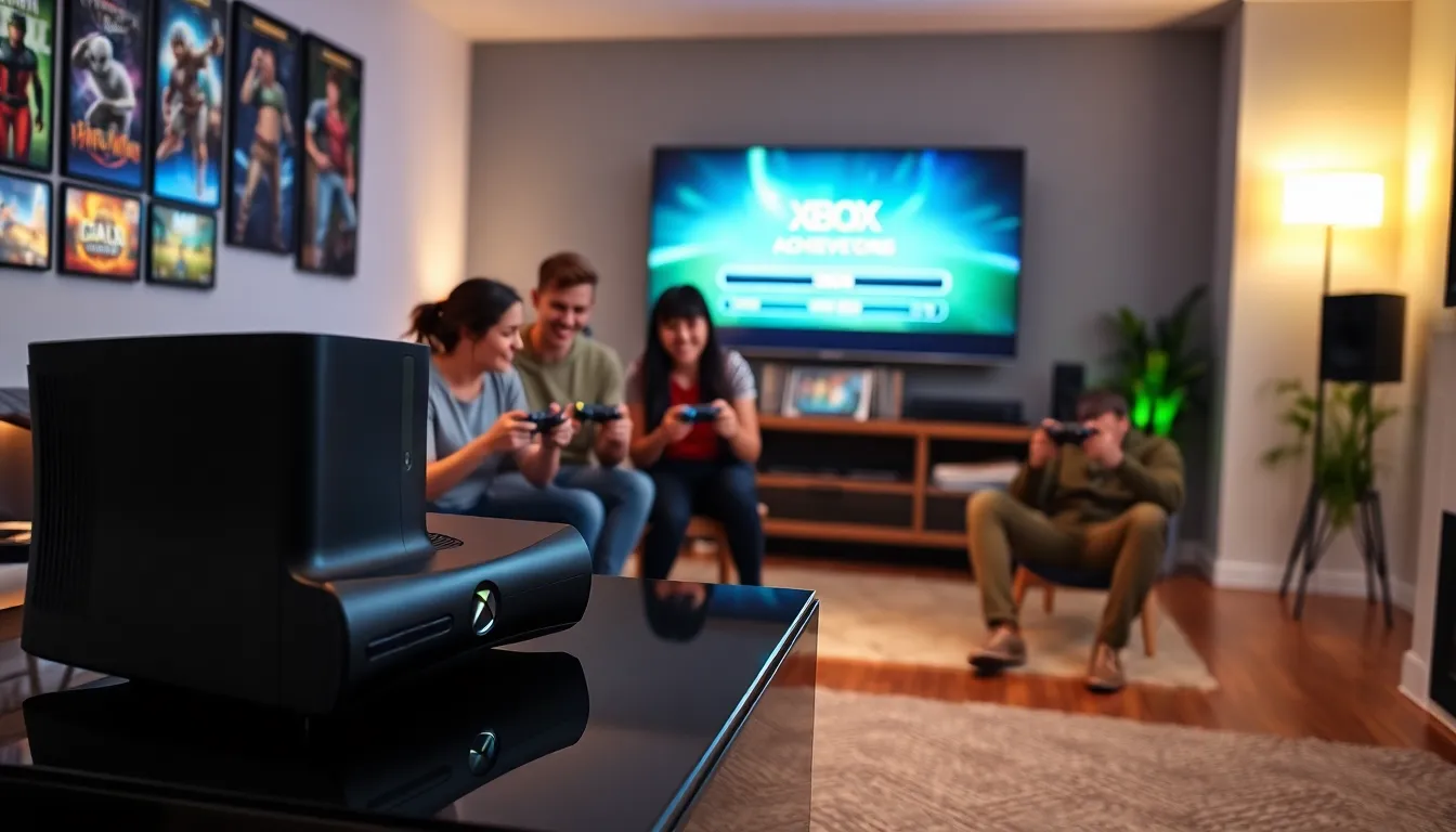 diverse group of friends playing Xbox 360 in a modern gaming room.