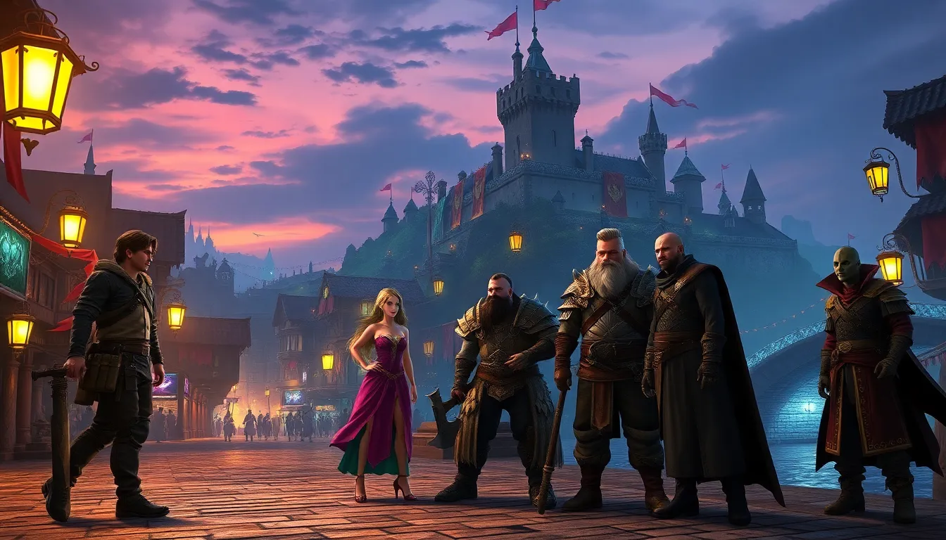 Diverse characters discuss strategies in the vibrant city of Neverwinter.