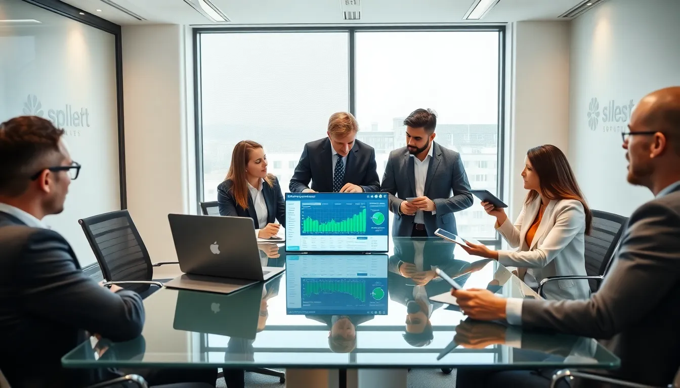 diverse team discussing sportsbook analytics in a modern office.