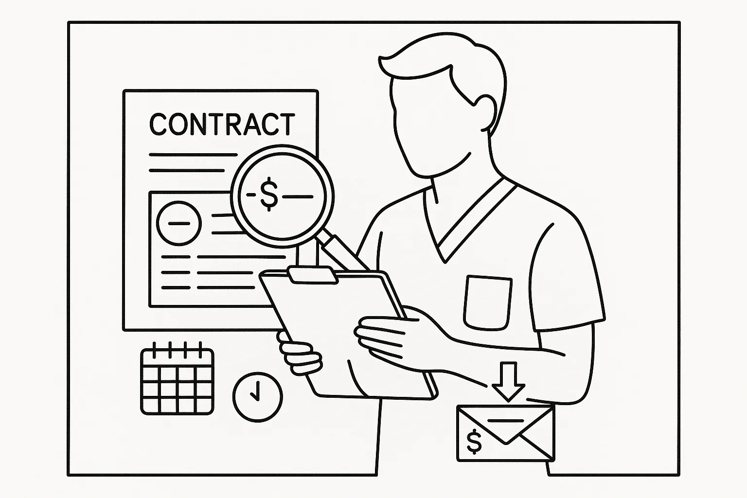 Physician assistant reviewing contract showing negative balance and reduced paycheck of Negative Accrual In Physician Assistant Contracts.
