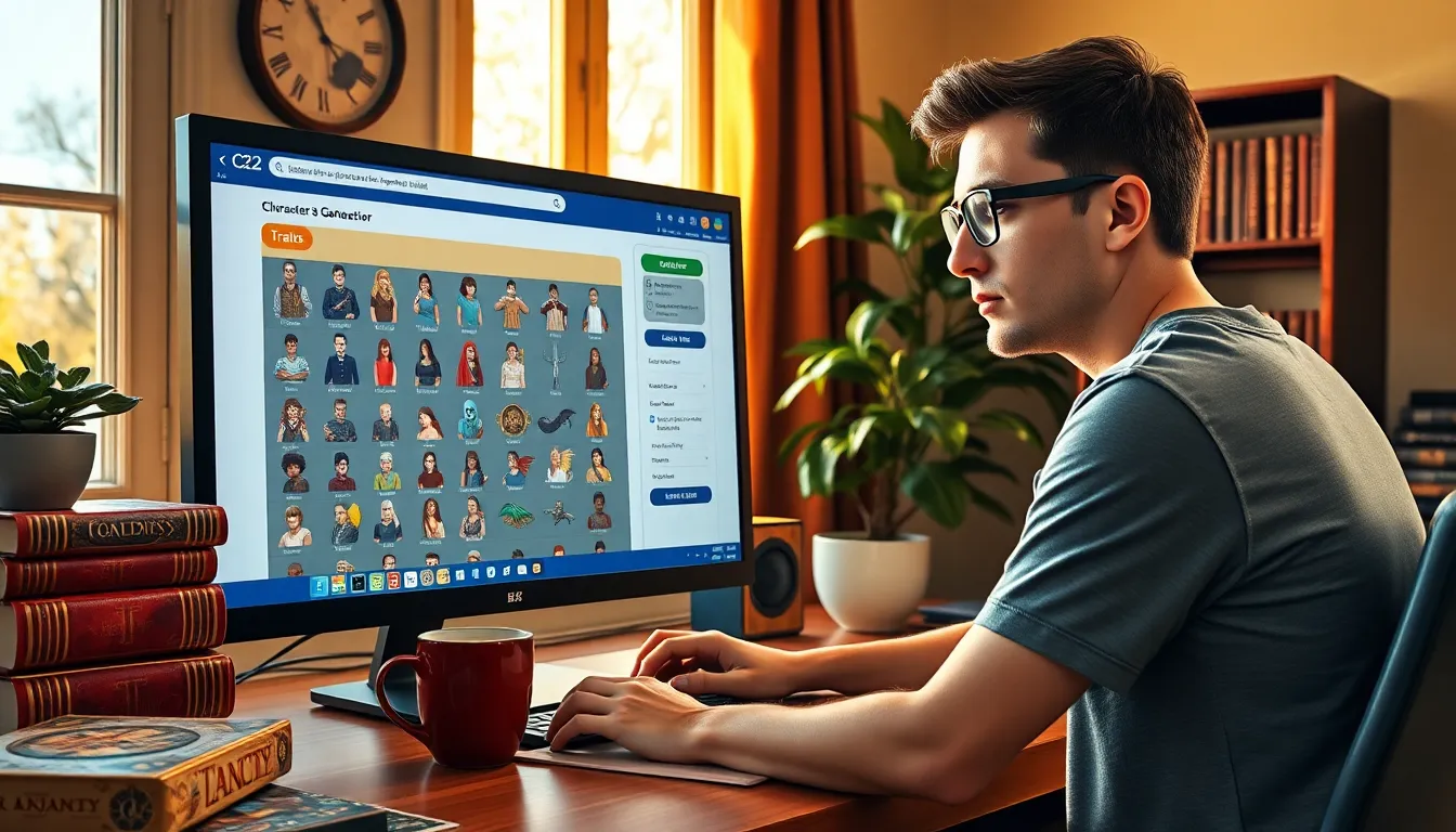 A player designing a character using Ck2generator on a computer.