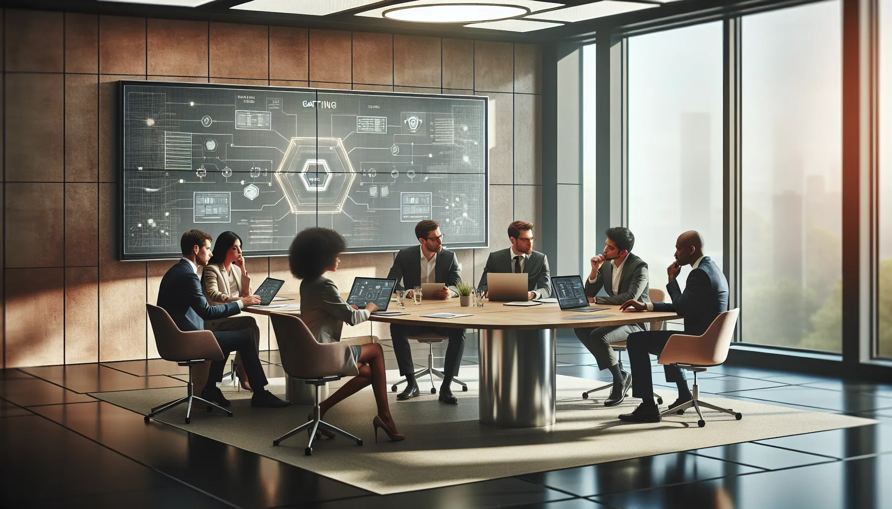 diverse IT team discussing network gating in a modern office.