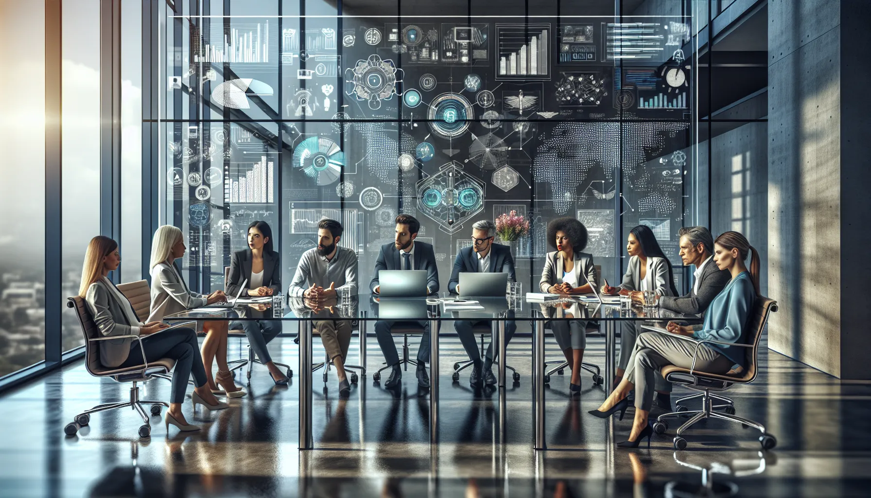 diverse team collaborating in a modern office space.