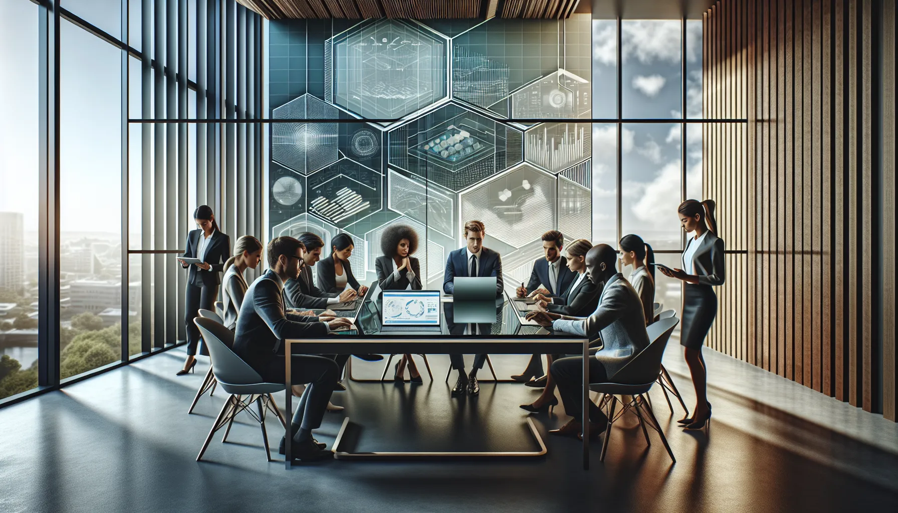 professionals discussing features of a cloud platform in a modern office.
