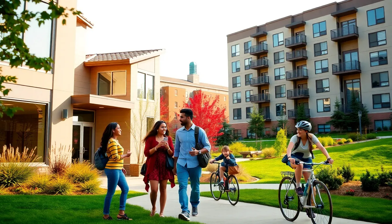 students discussing housing options outside Oregon State University.