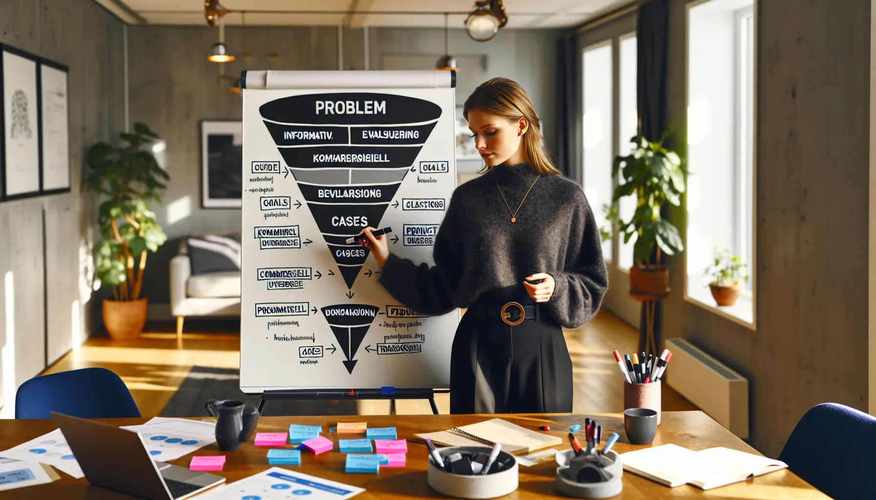 Hvordan lage en innholdsplan for seo 4 Marketer presenting norwegian personas and search intent on a whiteboard in oslo.