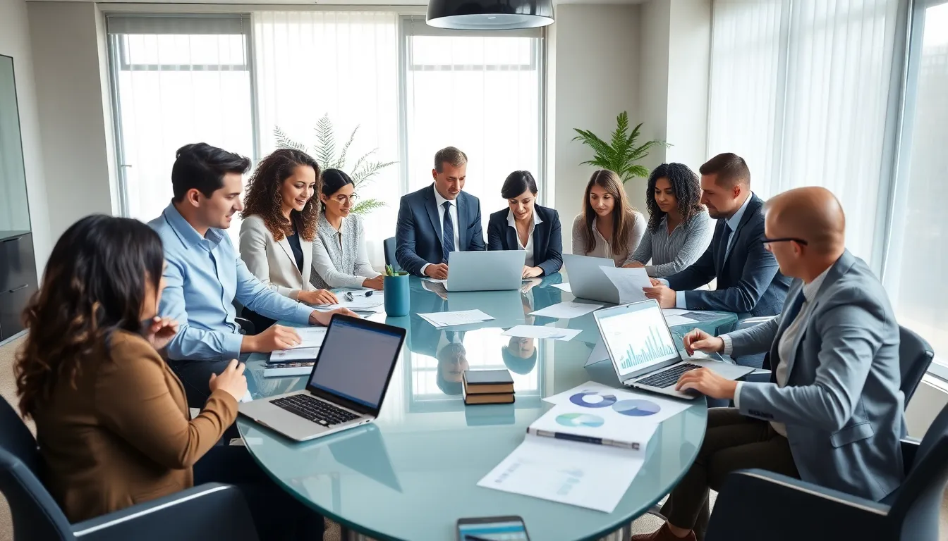 diverse team discussing debt relief solutions in a modern office.