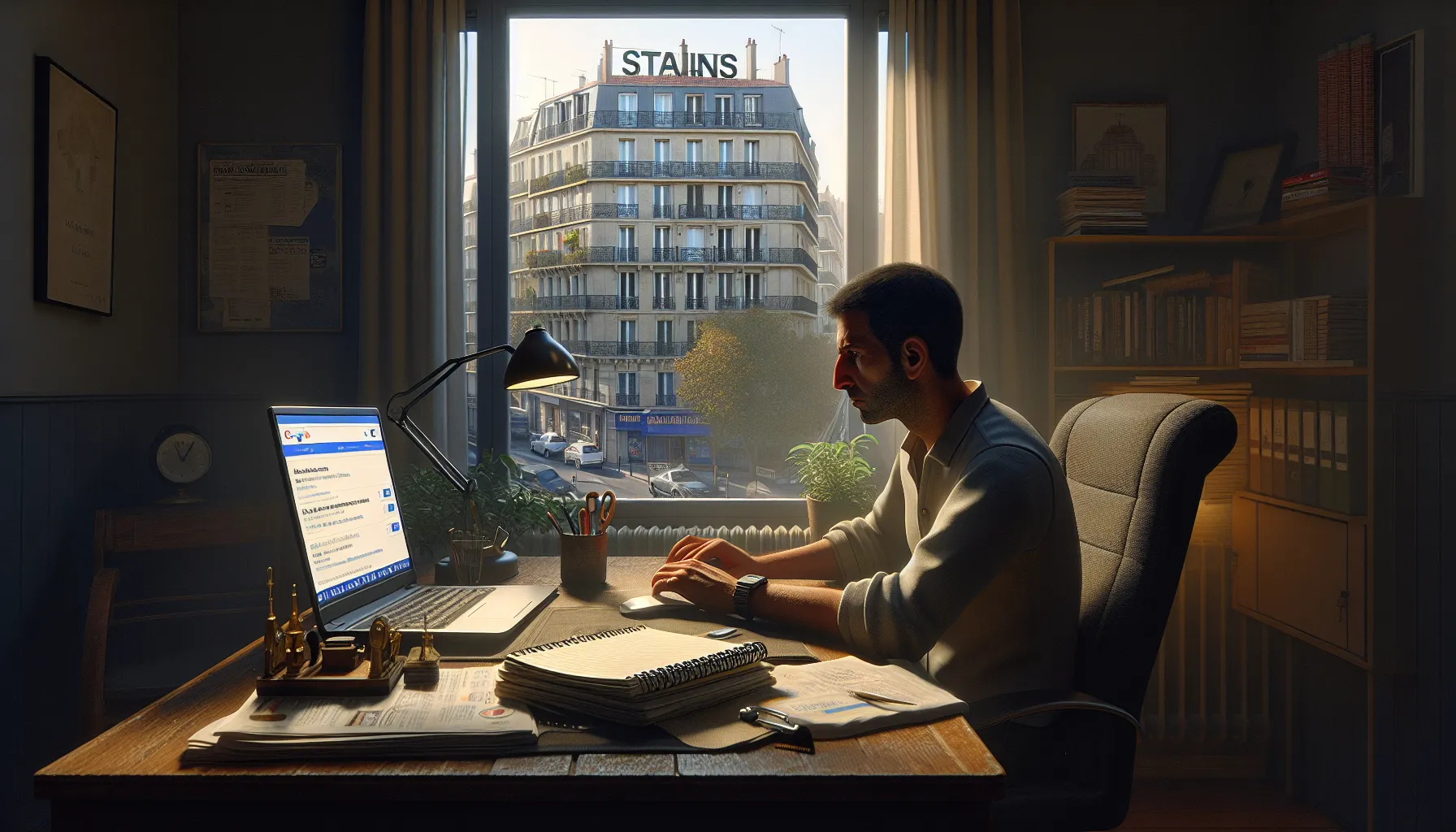 Local business owner in Stains checking poor Google visibility and seeking SEO help.