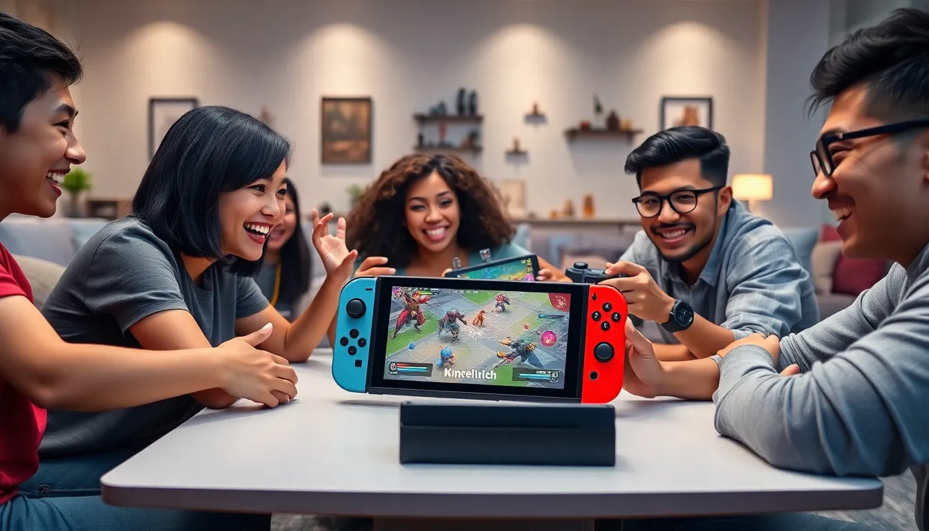 diverse group of gamers playing Arena of Valor on a Nintendo Switch.