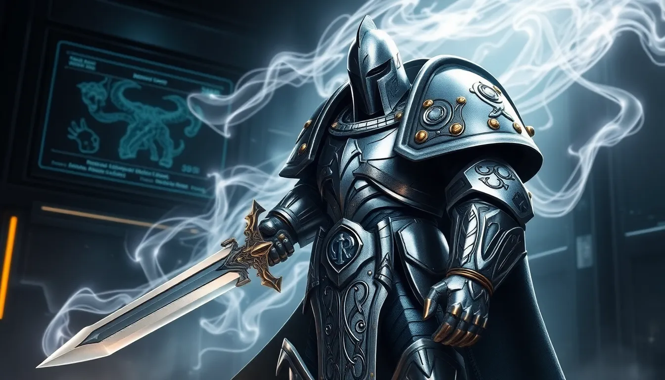 a Grey Knight Space Marine ready for battle in a futuristic setting.