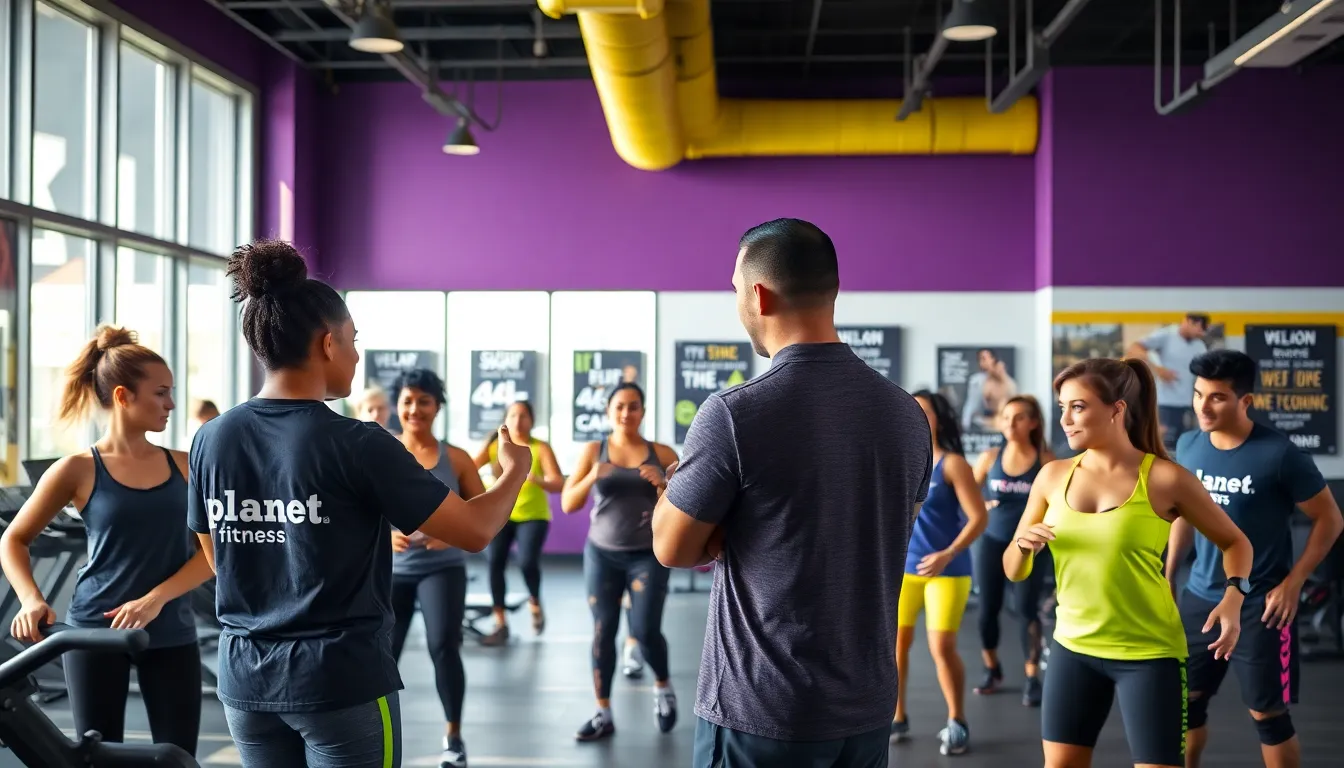 diverse group participating in a training session at Planet Fitness.