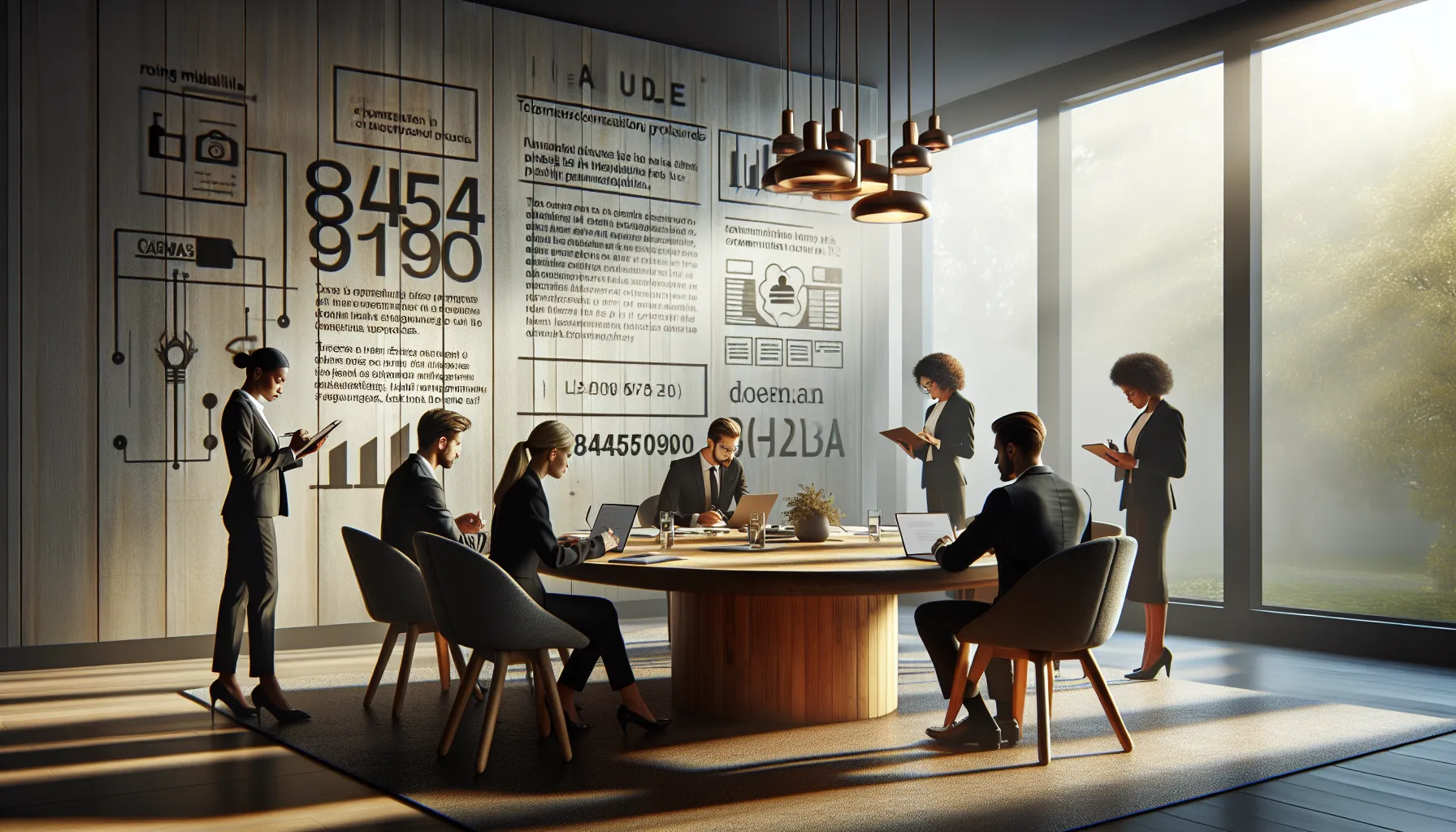 diverse team discussing legal and ethical telecommunication practices in an office.