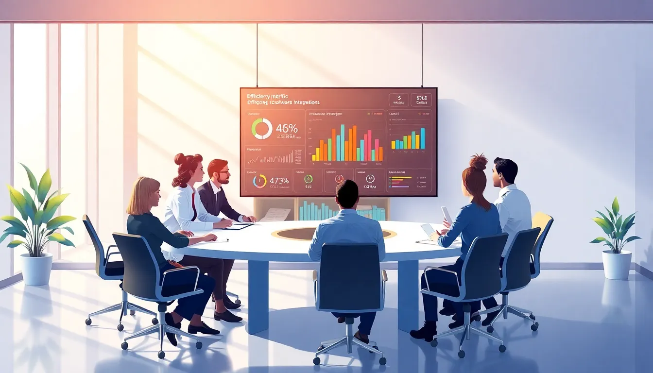 diverse team discussing productivity software in a modern office.