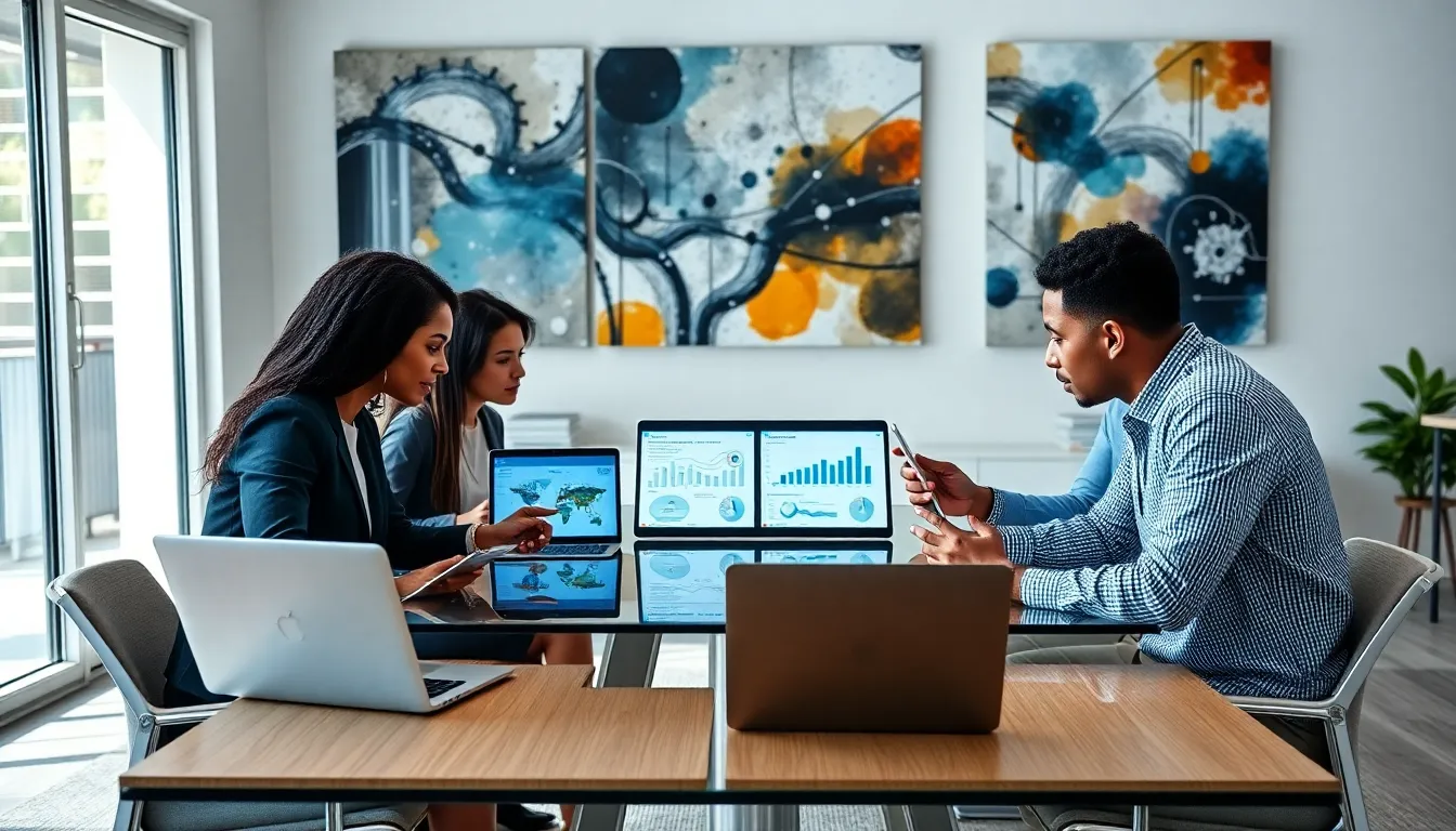 diverse marketing team collaborating on martech solutions in a modern office.