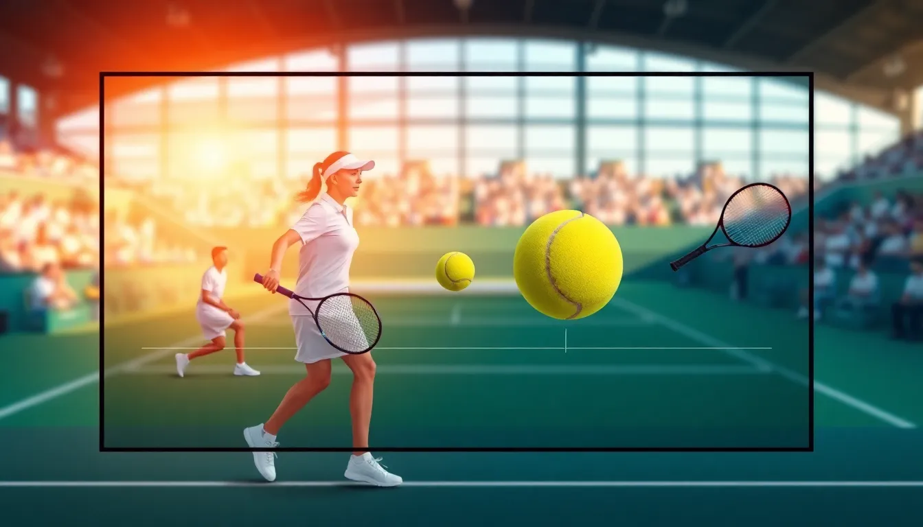 illustration of tennis evolution with players in traditional and modern attire.