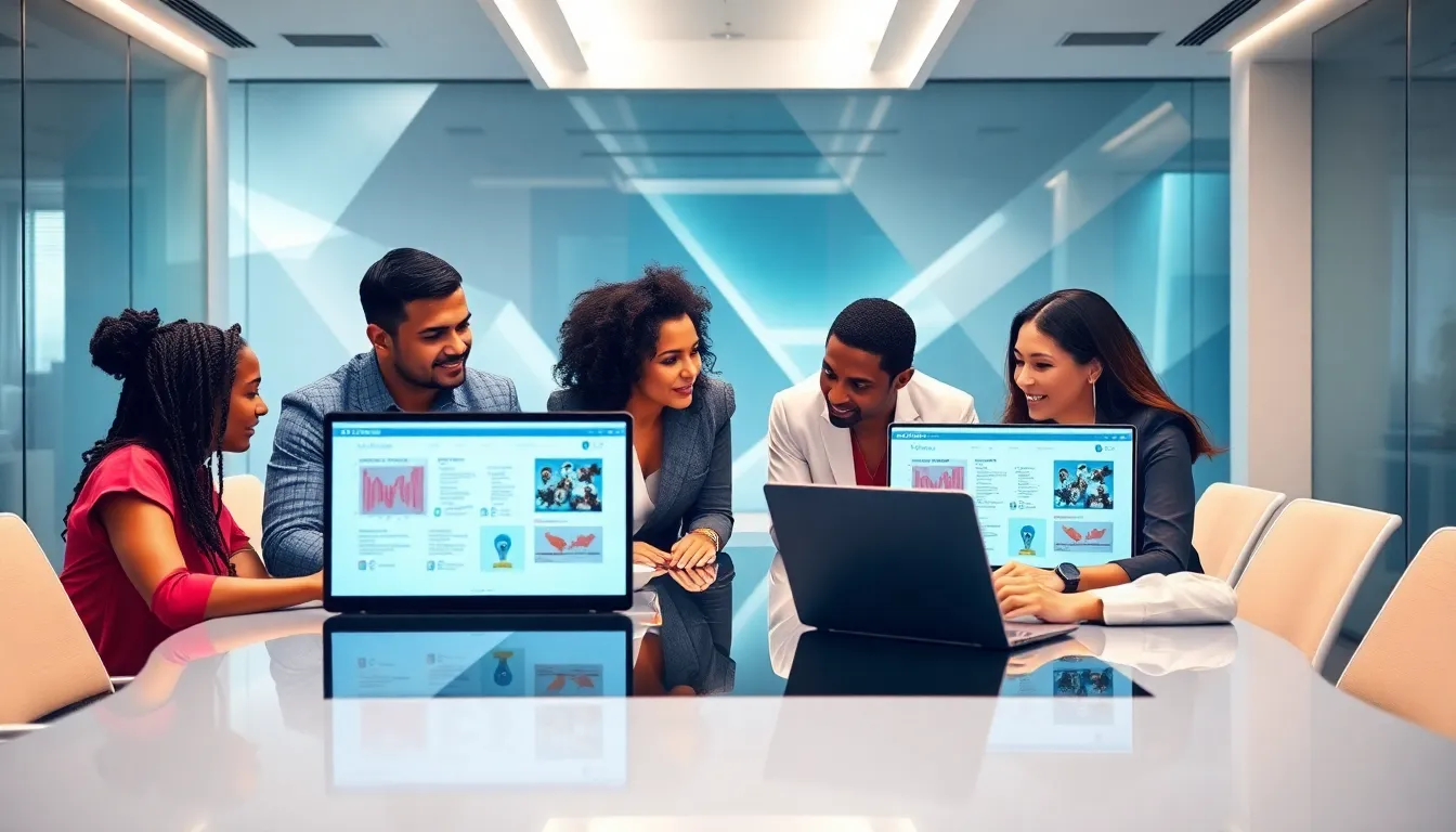 diverse professionals collaborating in a modern office.
