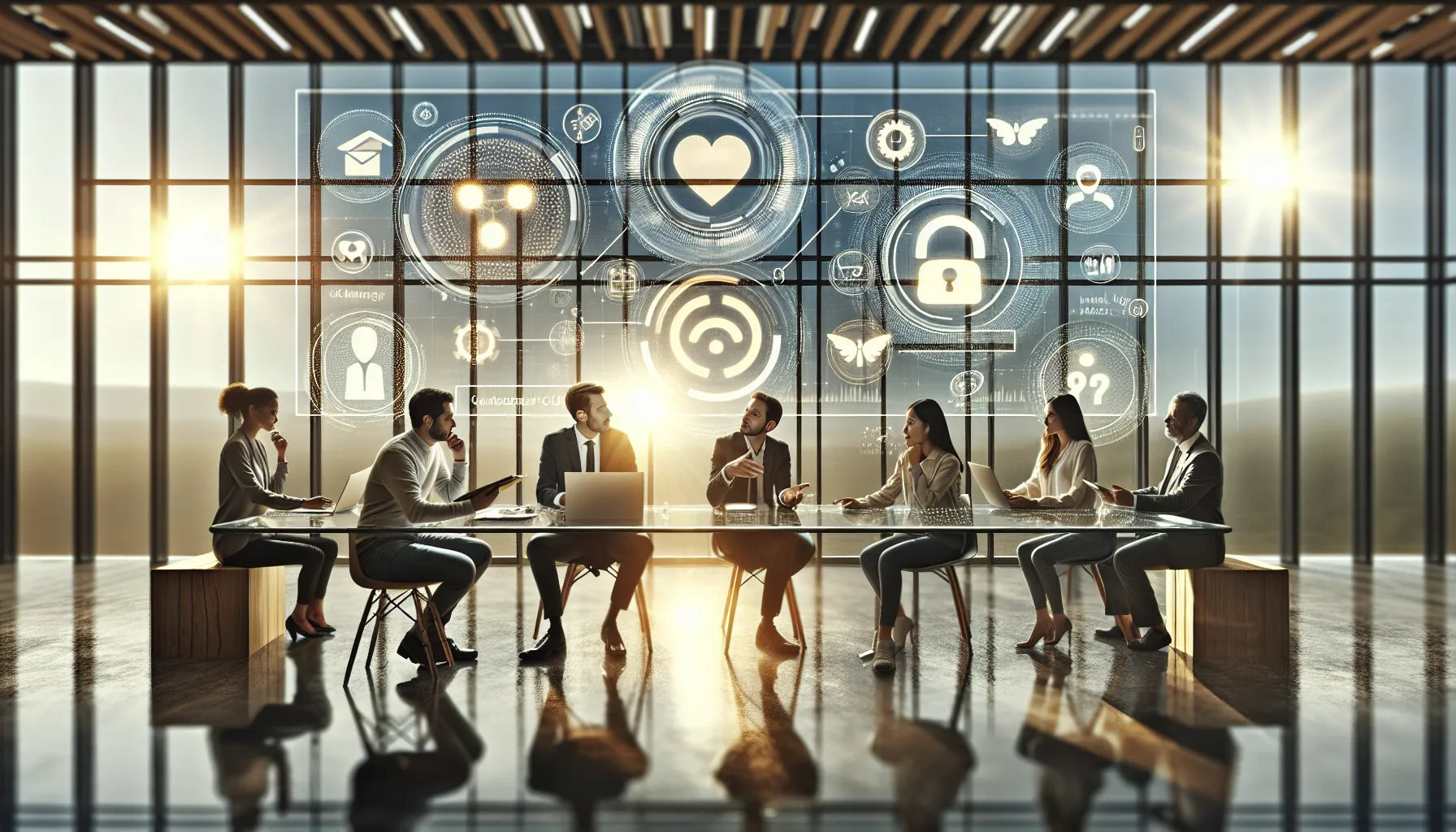 professionals discussing the uses of a contact number in a modern office.