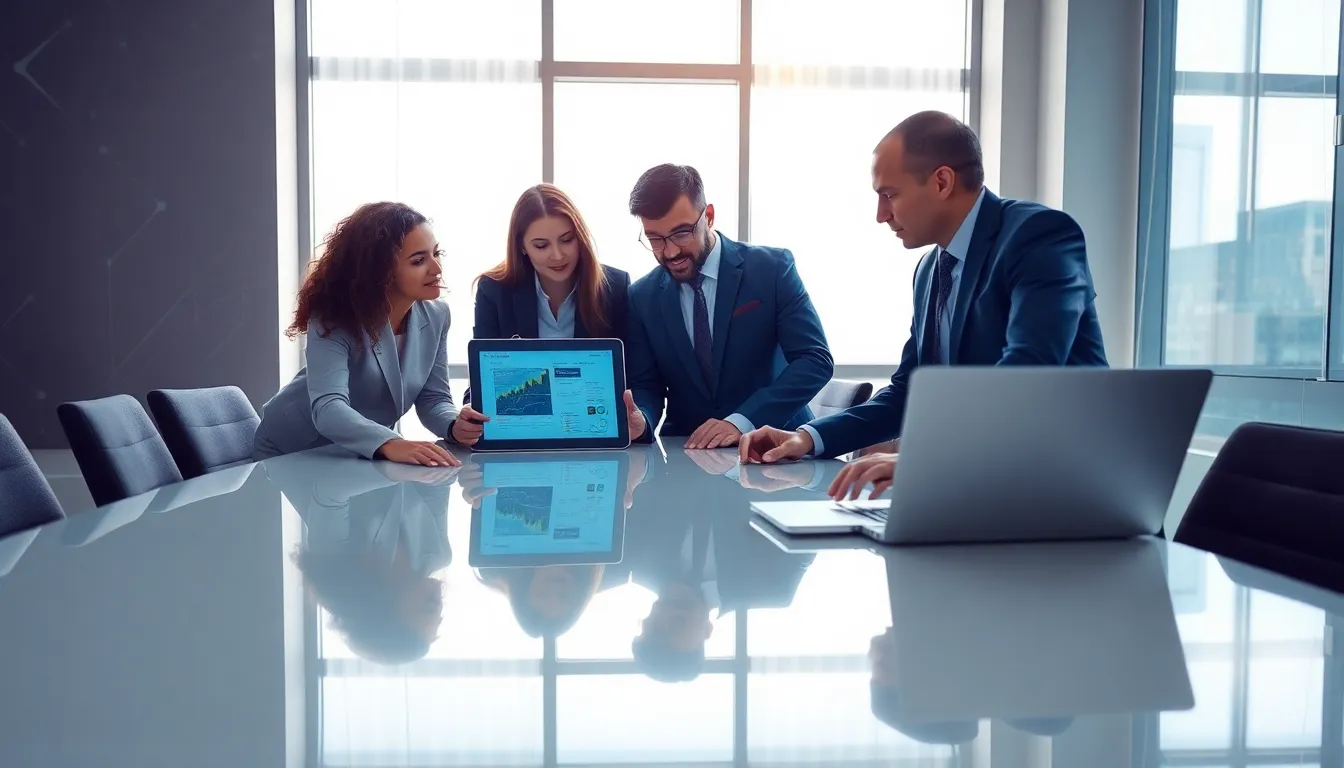 diverse team collaborating in a modern office on data analytics.