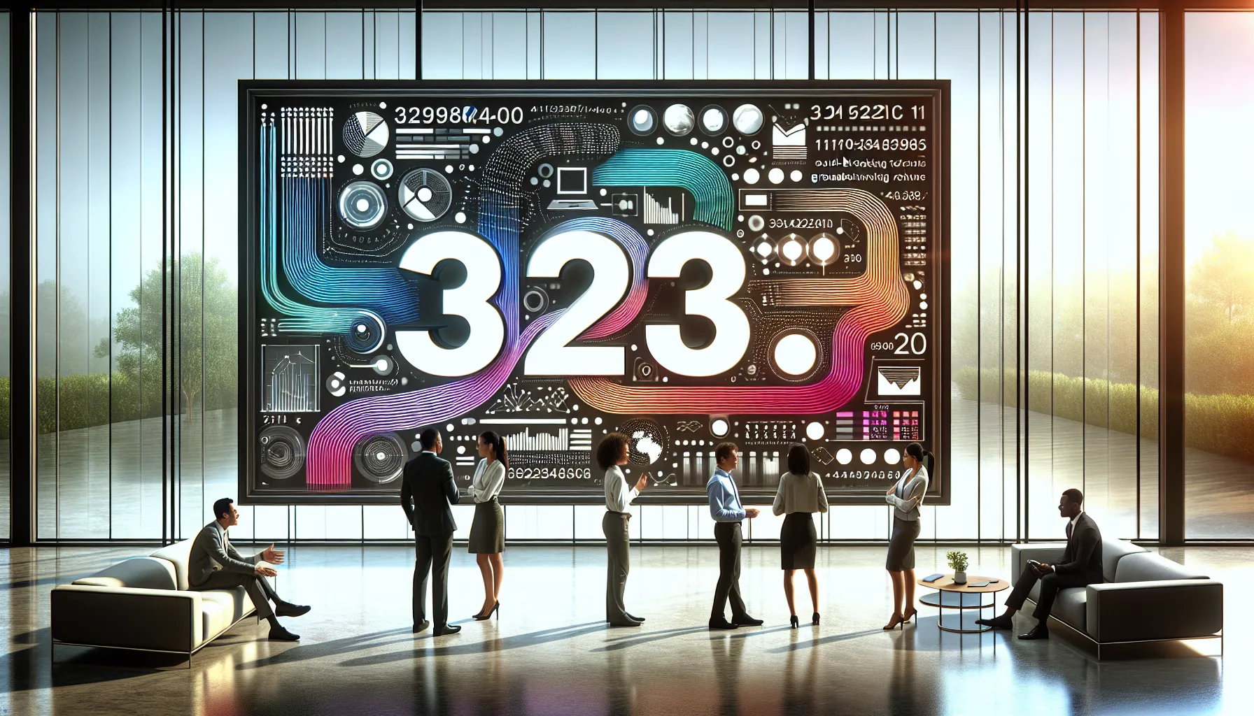 digital display of 3129268400 with professionals discussing technology strategies.