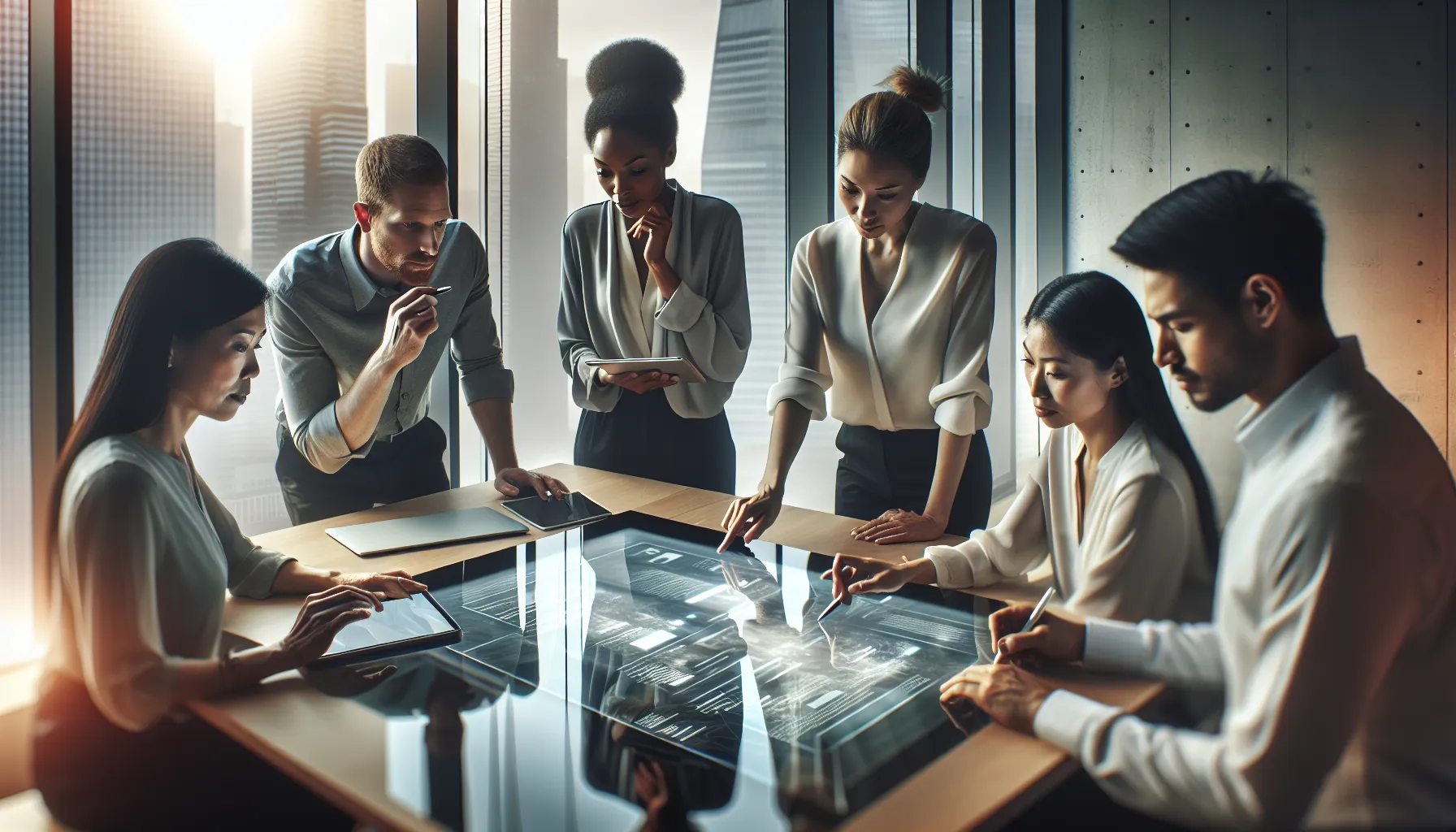 diverse team collaborating in a modern office setting.